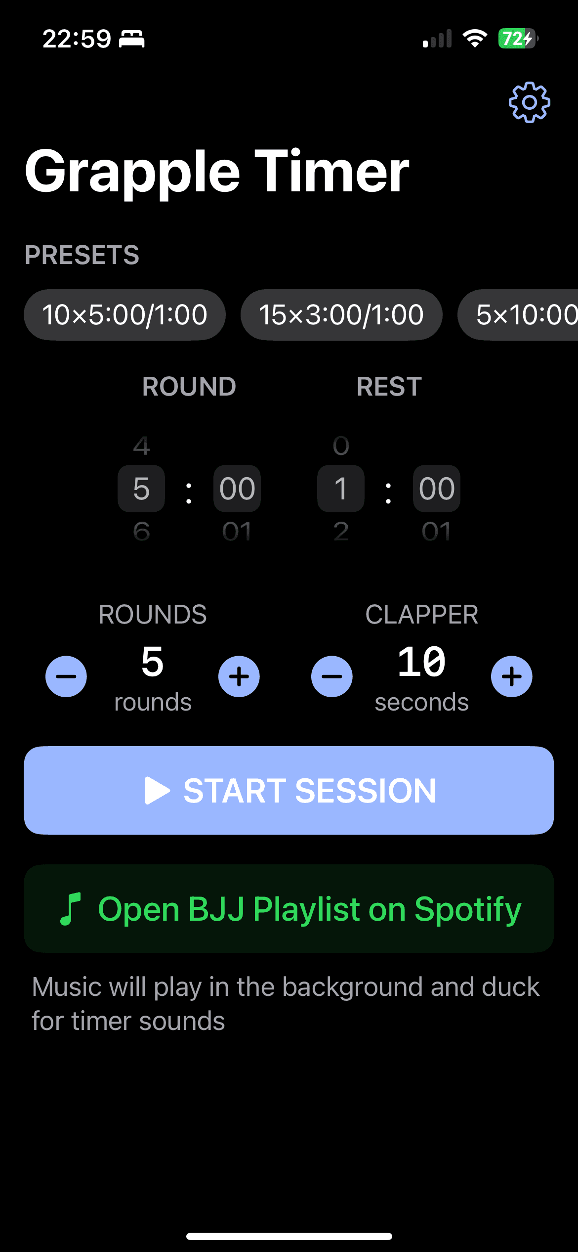 Grapple Timer Setup Screen